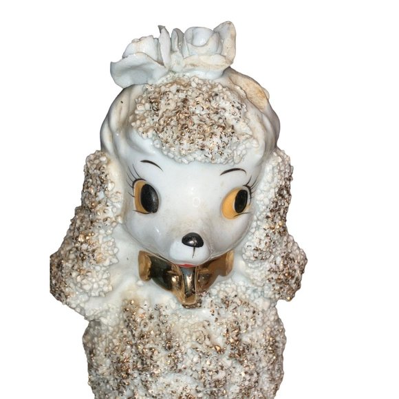 Vintage ceramic White Poodle Spaghetti Trim glitter - Picture 2 of 14